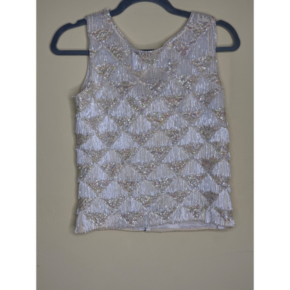 The Unbranded Brand Tops - RARE 100% Wool Vtg Hand Beaded Sleeveless Top with Sequins Elegant Fringe Boho